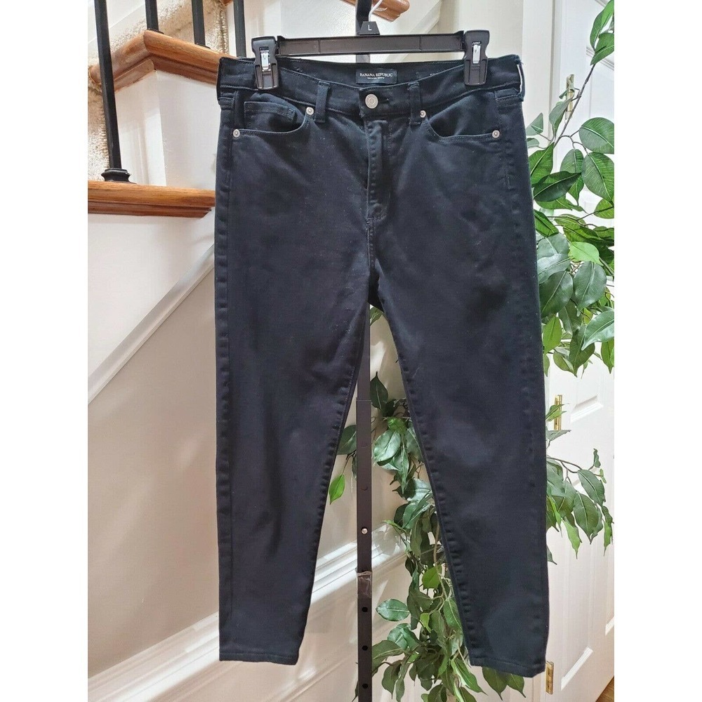 Banana Republic Women's Solid Black Denim Cotton High Rise Skinny Jeans Pant 28